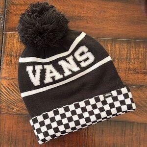 Vans Black & White Pom Pom Beanie with Checker Cuff